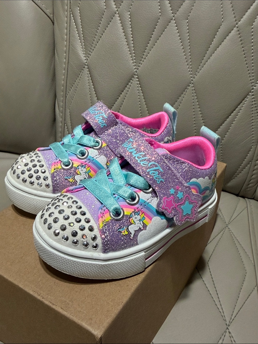 Kids Glitter Unicorn Sneakers in Purple and Teal